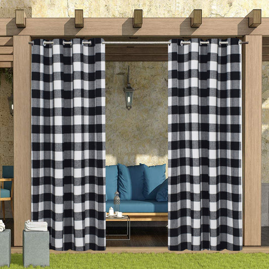 Outdoor Curtains for Patio Waterproof, Black and White