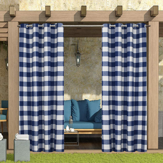 Outdoor Curtains for Patio Waterproof, Blue and White