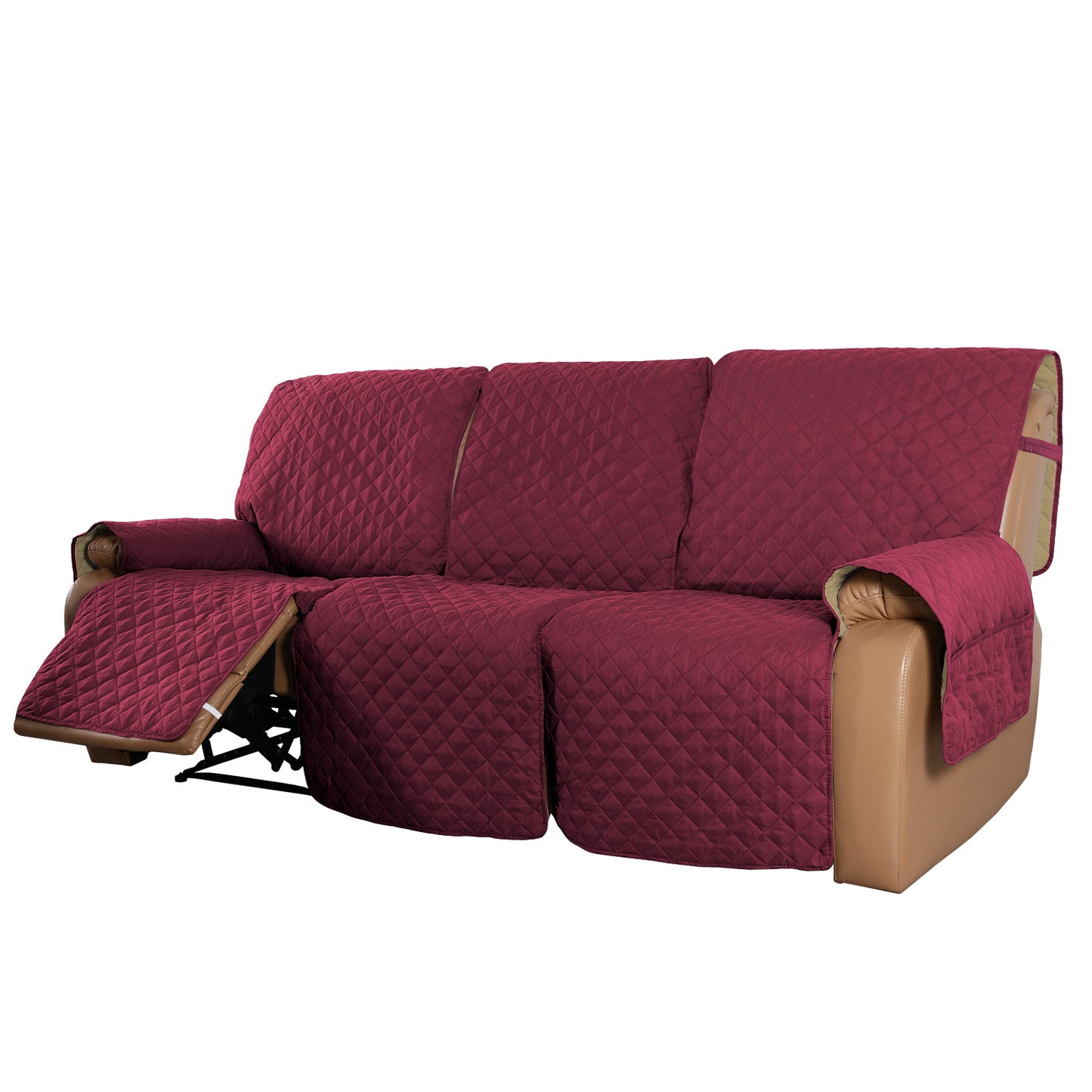 Recliner Sofa Cover for 1/2/3 Seater with Pocket, Slipcovers Reversible Washable Elastic Adjustable Strap for home,Red