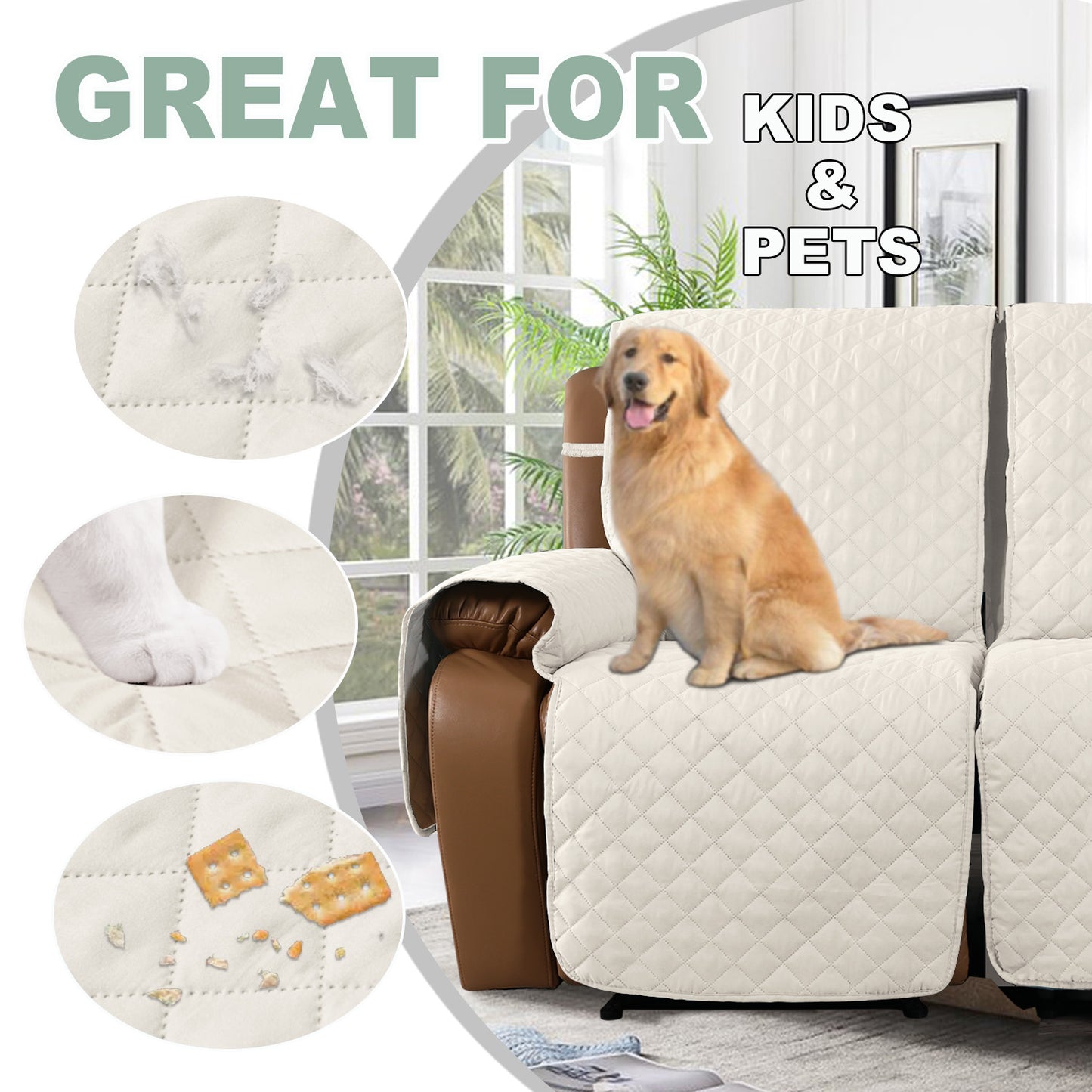 Recliner Sofa Cover with Pocket, Slipcovers Reversible Washable Elastic Adjustable Strap for home(1 Seater,White)