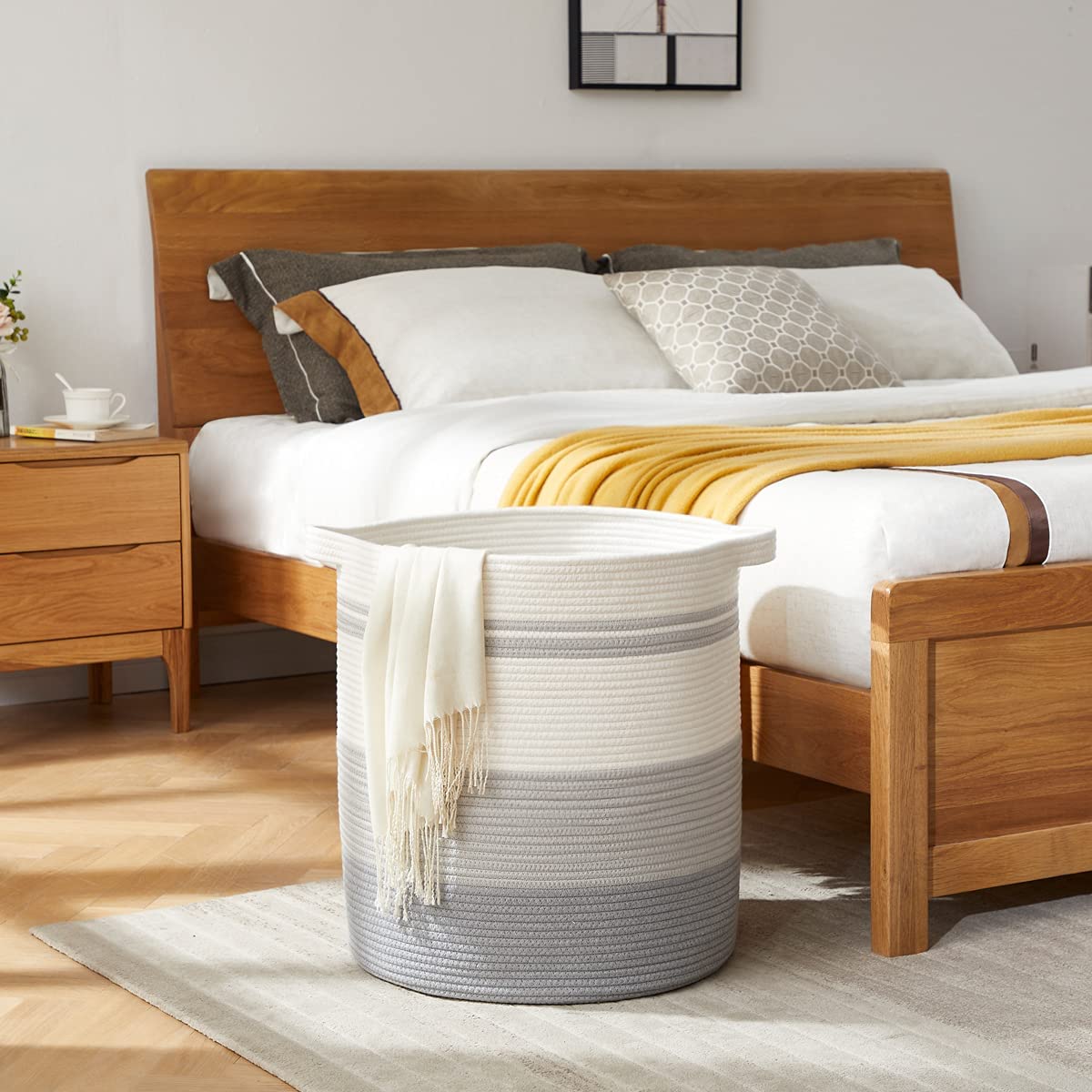 Laundry Baskets Storage Basket with Handles,Decorative Basket for Living room,Woven Storage Basket for Toys Bin-18x16in,Gradient Gray
