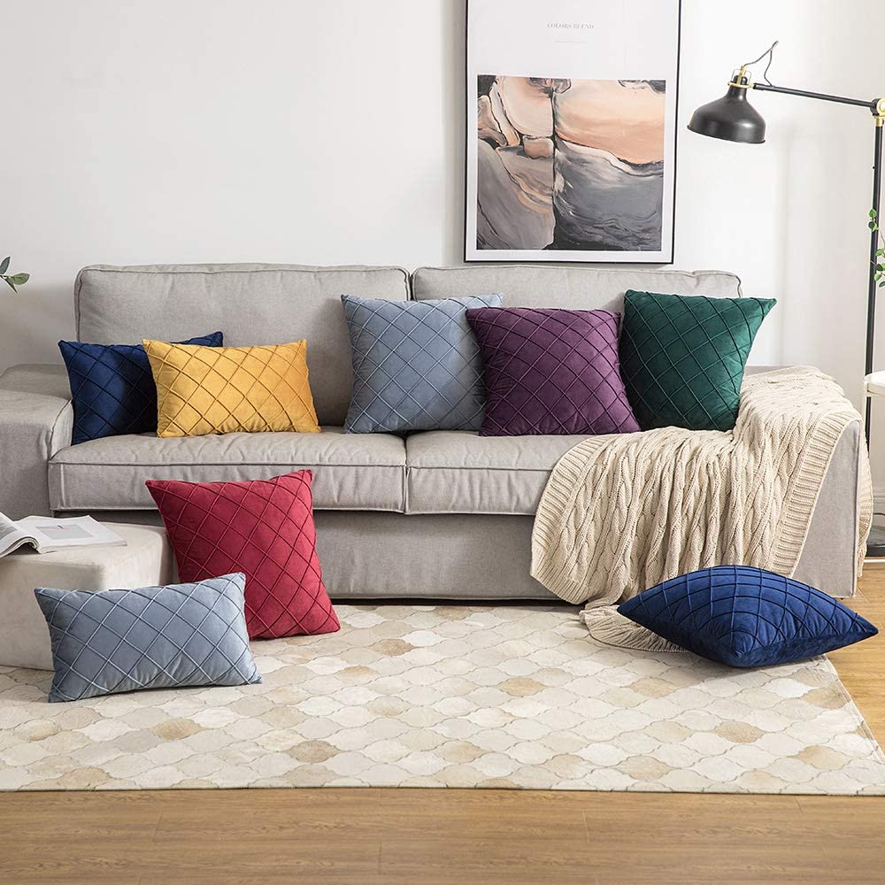 Velvet Throw Pillow Square Soft Couch Pillows Set of 2 (Inserts + Pillow Covers, Wine)