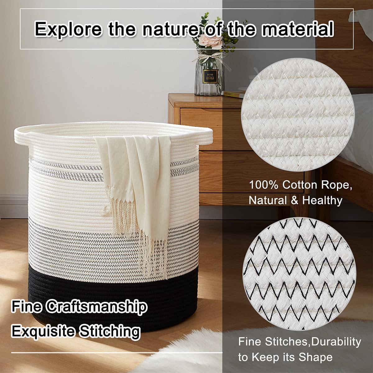 Laundry Baskets Storage Basket with Handles,Decorative Basket for Living room,Woven Storage Basket for Toys Bin-18x16in,Gradient Dark