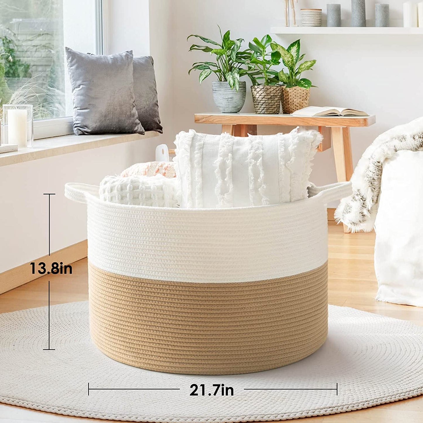 Laundry Baskets Storage Basket with Handles,Decorative Basket for Living room,Woven Storage Basket for Toys Bin-22x14in,Gradient Yellow