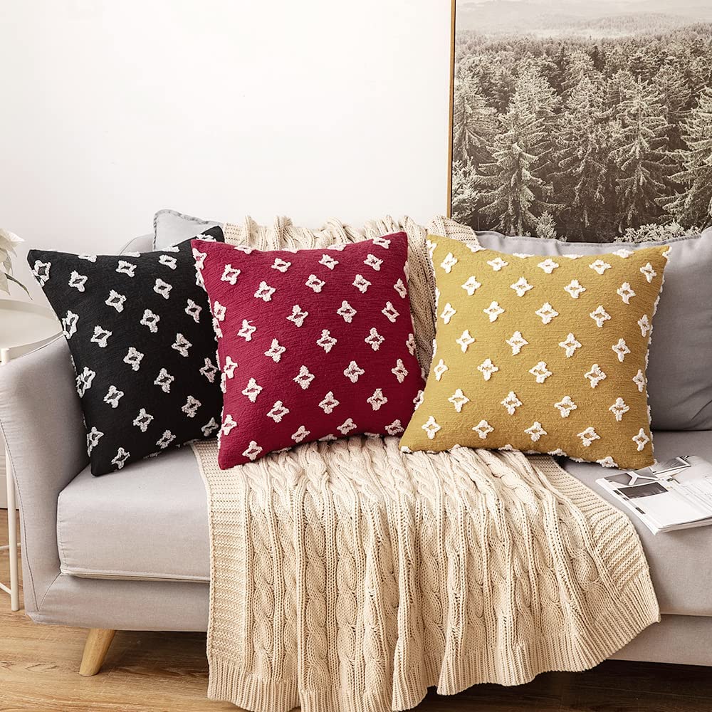 Velvet Throw Pillow Diamond Jacquard Soft Couch Pillows Set of 2 (Inserts + Pillow Covers, Burgundy)