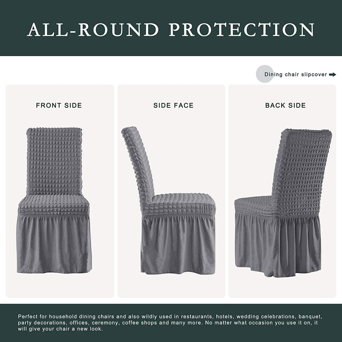 Stretchy Dining Room Chair Covers with Long Skirt, Suitable for families, parties, dirt resistant ,Set of 2/4/6/8 PCS,Grey