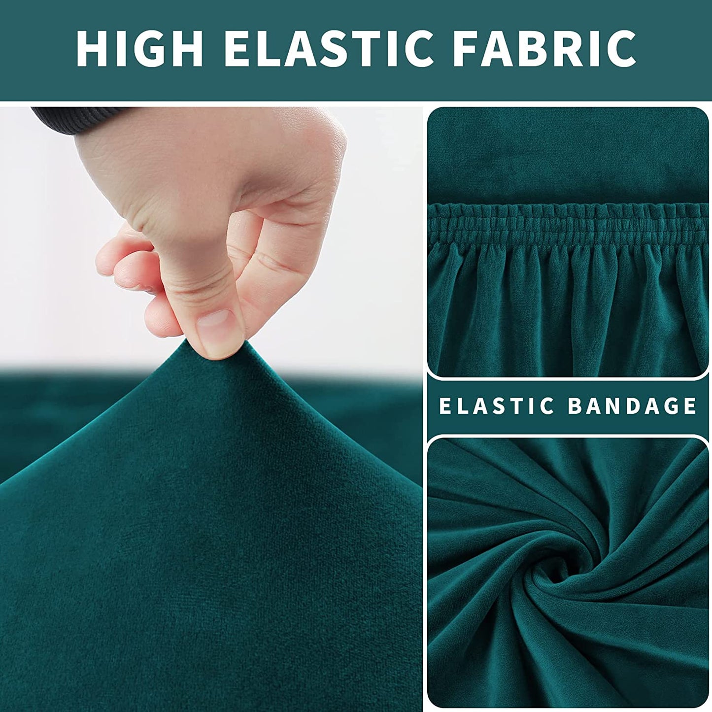 Armless Velvet Accent Chair Slipcover High Stretch Chair Covers with Elastic Bottom Removable Chair Slipcover Without Arms for Living Room Hotel, Dark Teal