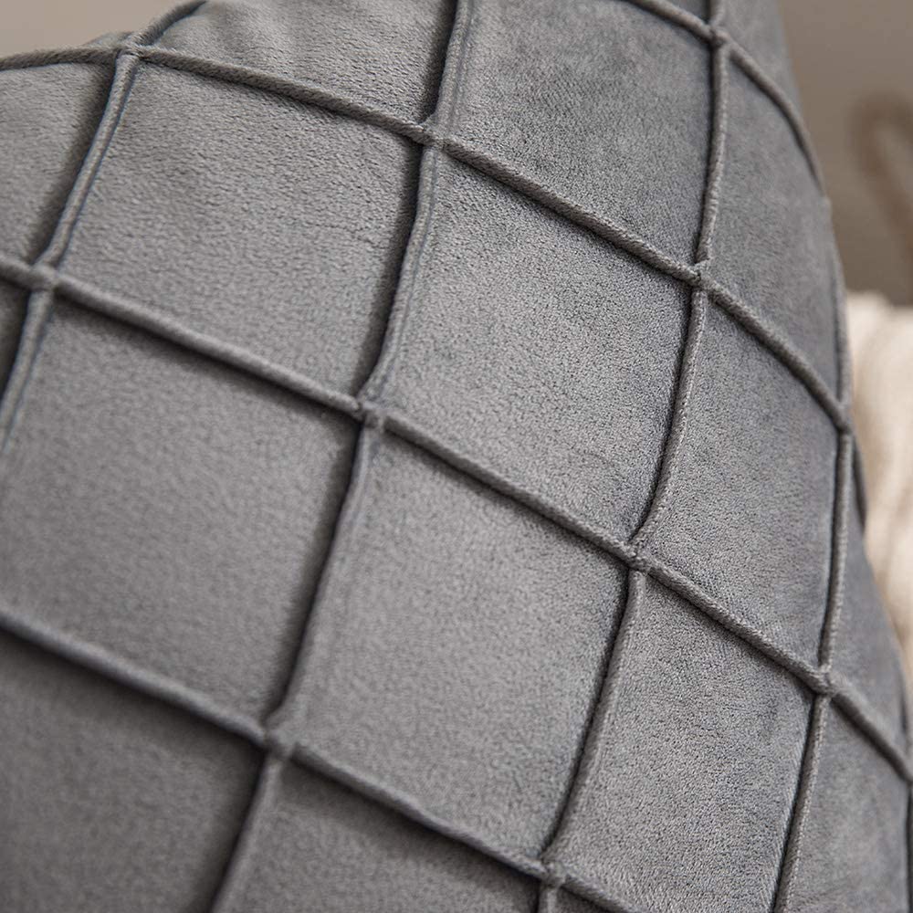 Velvet Throw Pillow Square Soft Couch Pillows Set of 2 (Inserts + Pillow Covers, Grey)