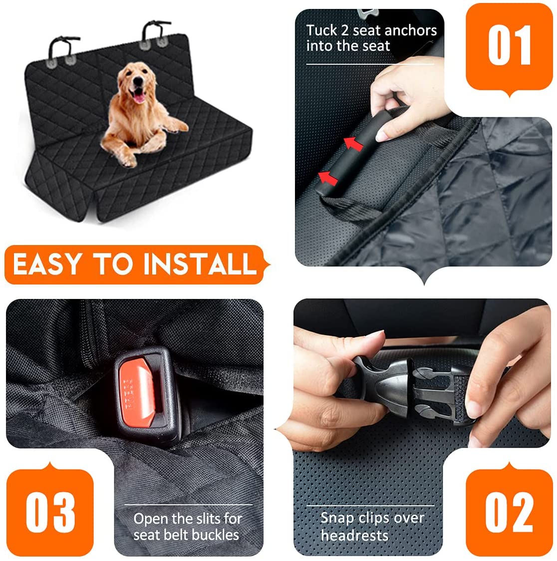 Dog Car Seat Cover, Back Seat Cover for Dogs Pet Car Seat Protector Waterproof Bench Car Seat Cover - Black
