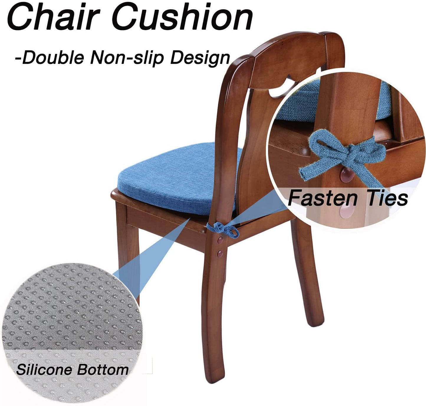 Chair Cushion with Ties for Dining Chairs(1/4/6/8 PCS, Blue)