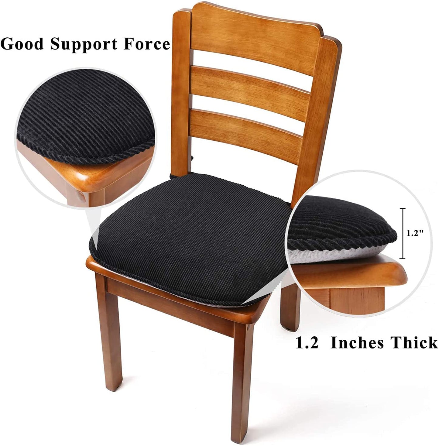 Indoor Chair Pad with Ties, Dining Chair Pads, Non Slip Seat Cushions for Kitchen Chairs (4/6/8 PCS, Black)
