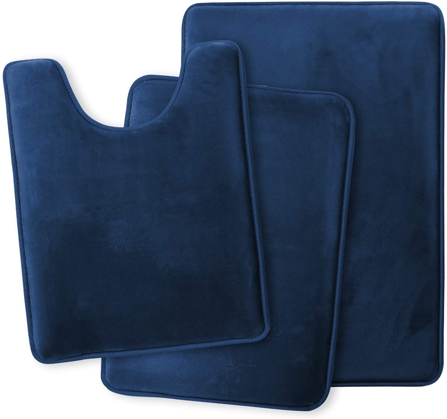 Bathroom Rugs Memory Foam Bath Mat Set for Bathroom, Non Slip Absorbent Velvet - Fast Drying –Bathroom Rug and Contour Rug Set 3 Piece -Navy