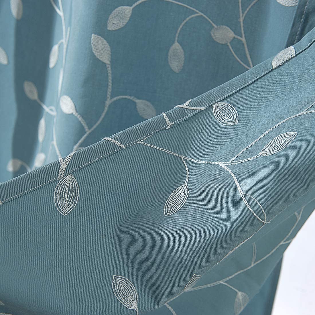 Leaf Embroidered Farmhouse Tie Up Shade Curtain 1 Piece, Turquoise