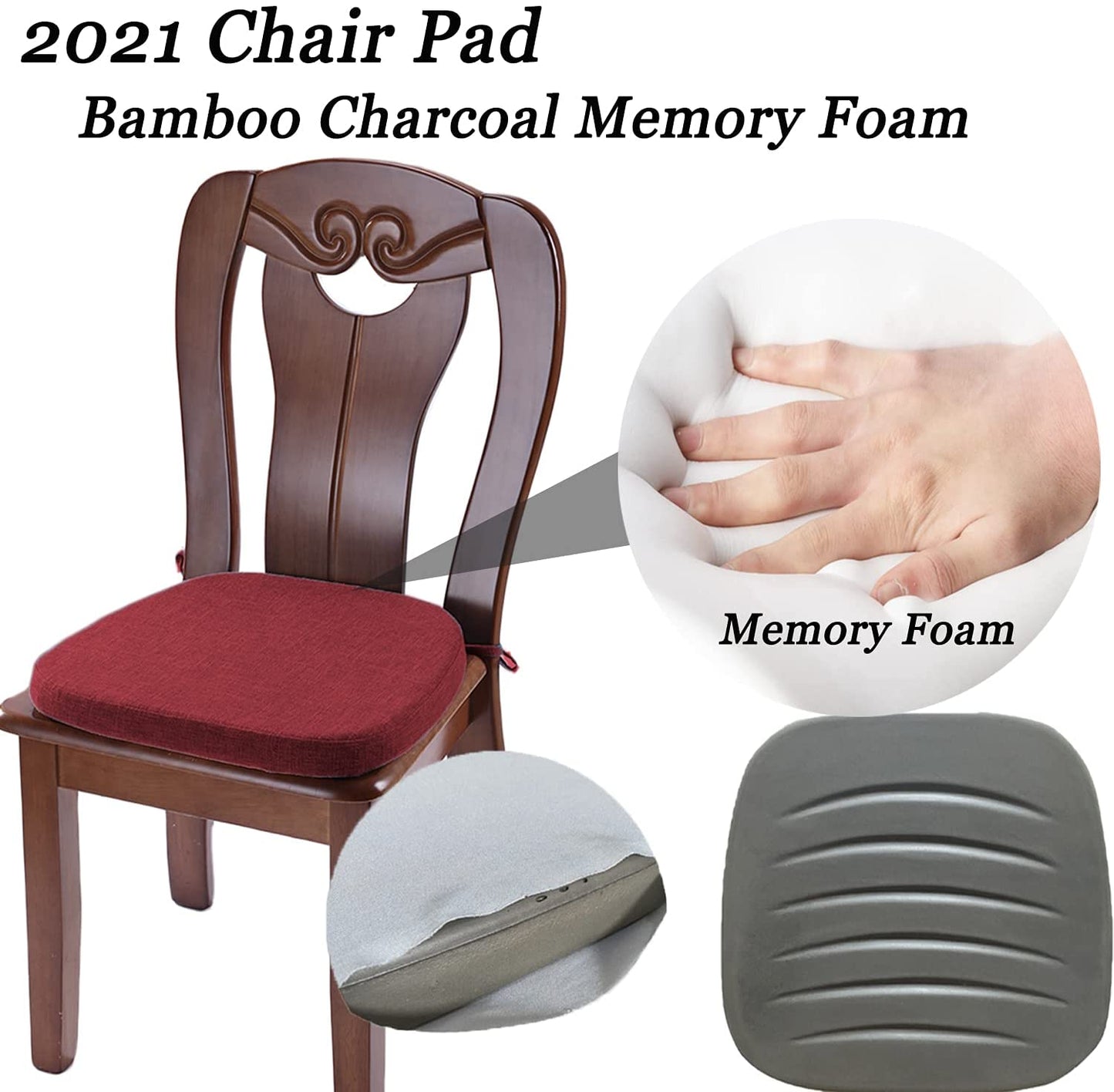 Chair Cushion with Ties for Dining Chairs (1/4/6/8 PCS, Red)