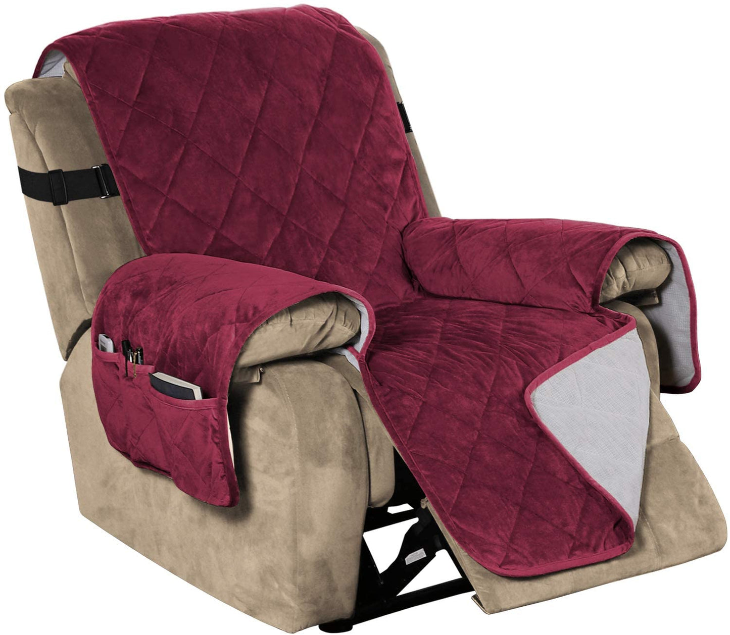 Recliner Covers Velvet Slip Resistant Recliner Sofa Slipcover Seat  Couch Furniture Protector with Elastic Straps Recliner Cover - Burgundy