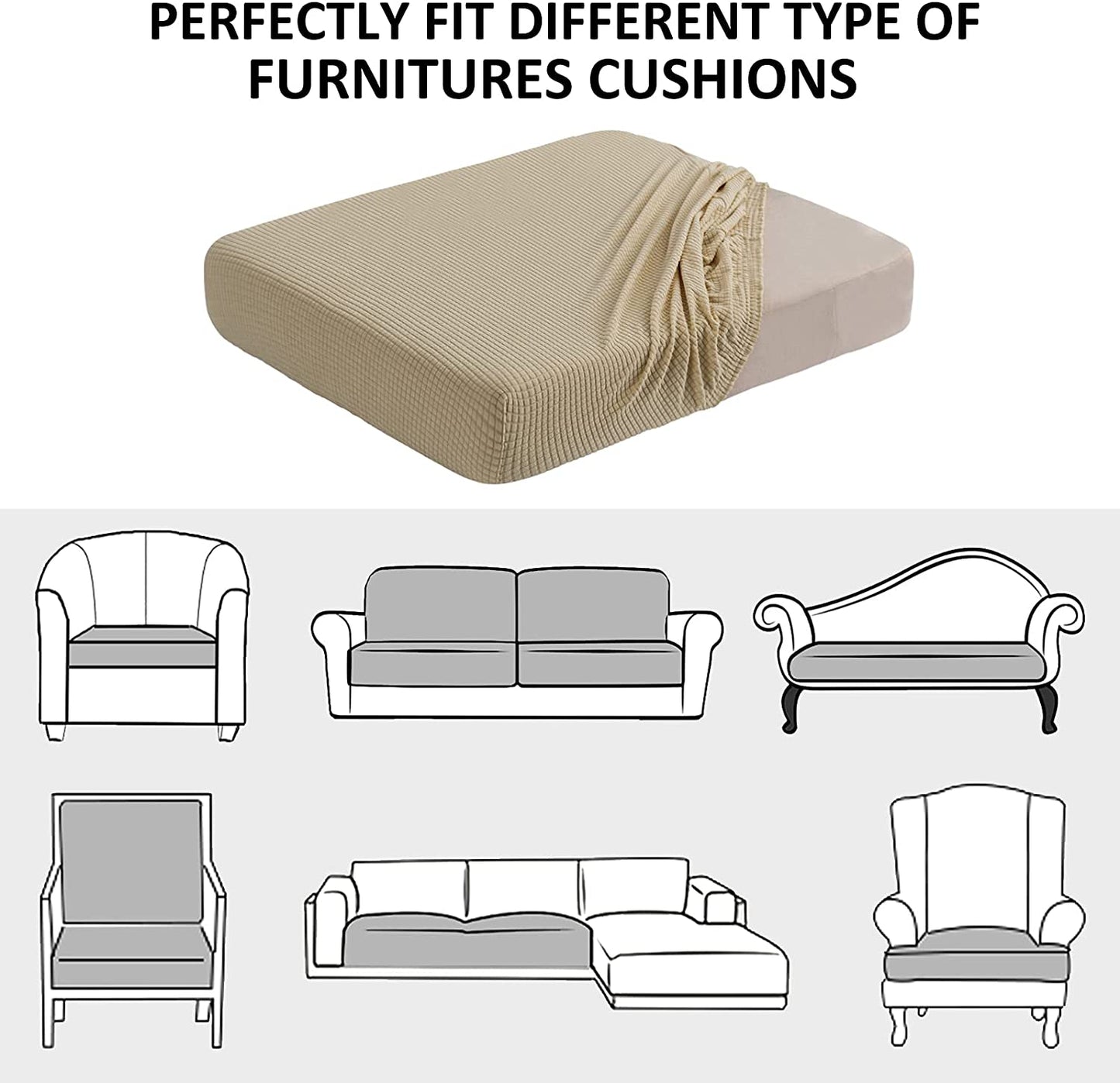 Water Repellent Sofa Couch Cushion Covers Sofa Seat Slipcover Suitable for 1/2/3 Setaer Furniture Protector, Non Slip Small Checks, Sand