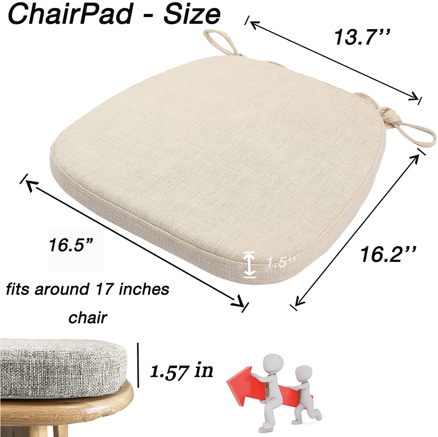 Chair Cushion with Ties for Dining Chairs(1/4/6/8, Beige)