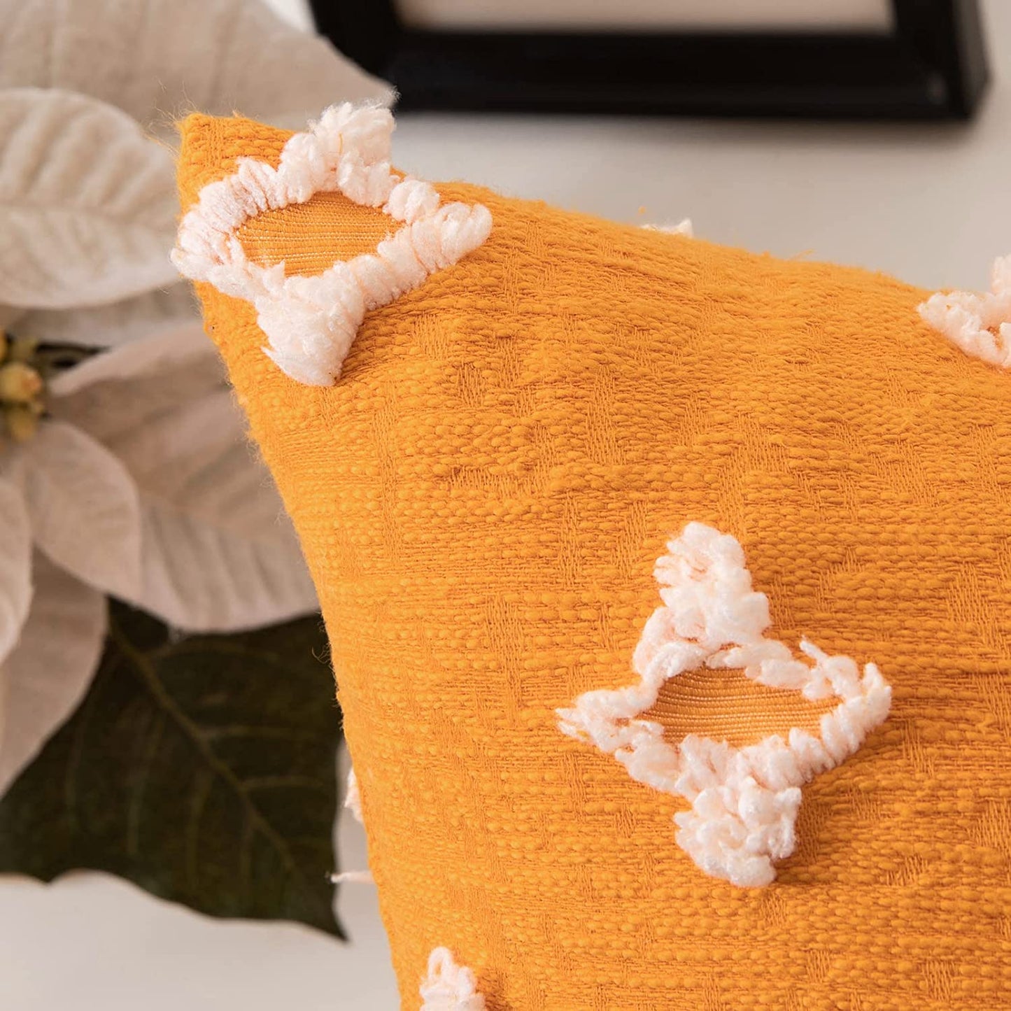 Velvet Throw Pillow Diamond Jacquard Soft Couch Pillows Set of 2 (Inserts + Pillow Covers, Orange)