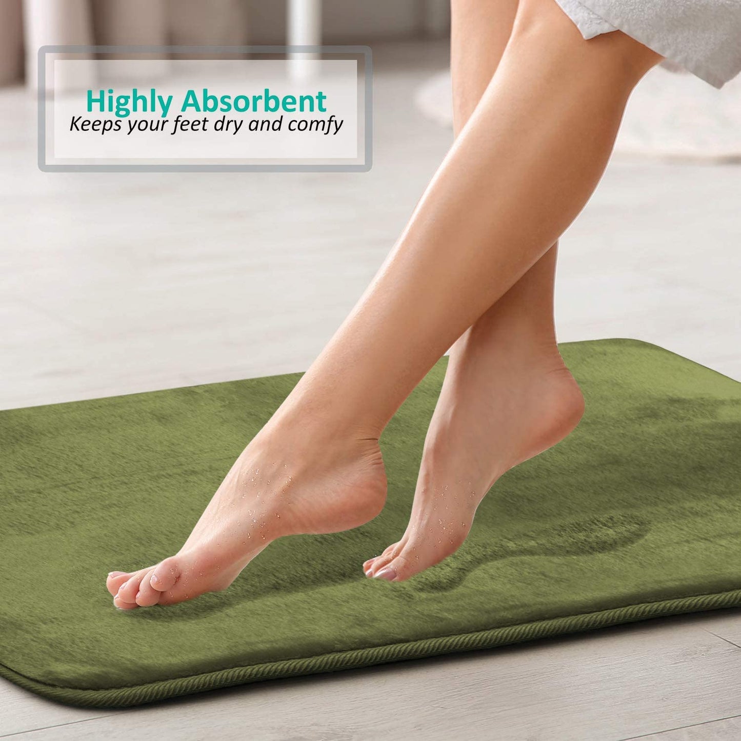 Bathroom Rugs Memory Foam Bath Mat Set for Bathroom, Non Slip Absorbent Velvet - Fast Drying –Bathroom Rug and Contour Rug Set 3 Piece -Olive Green