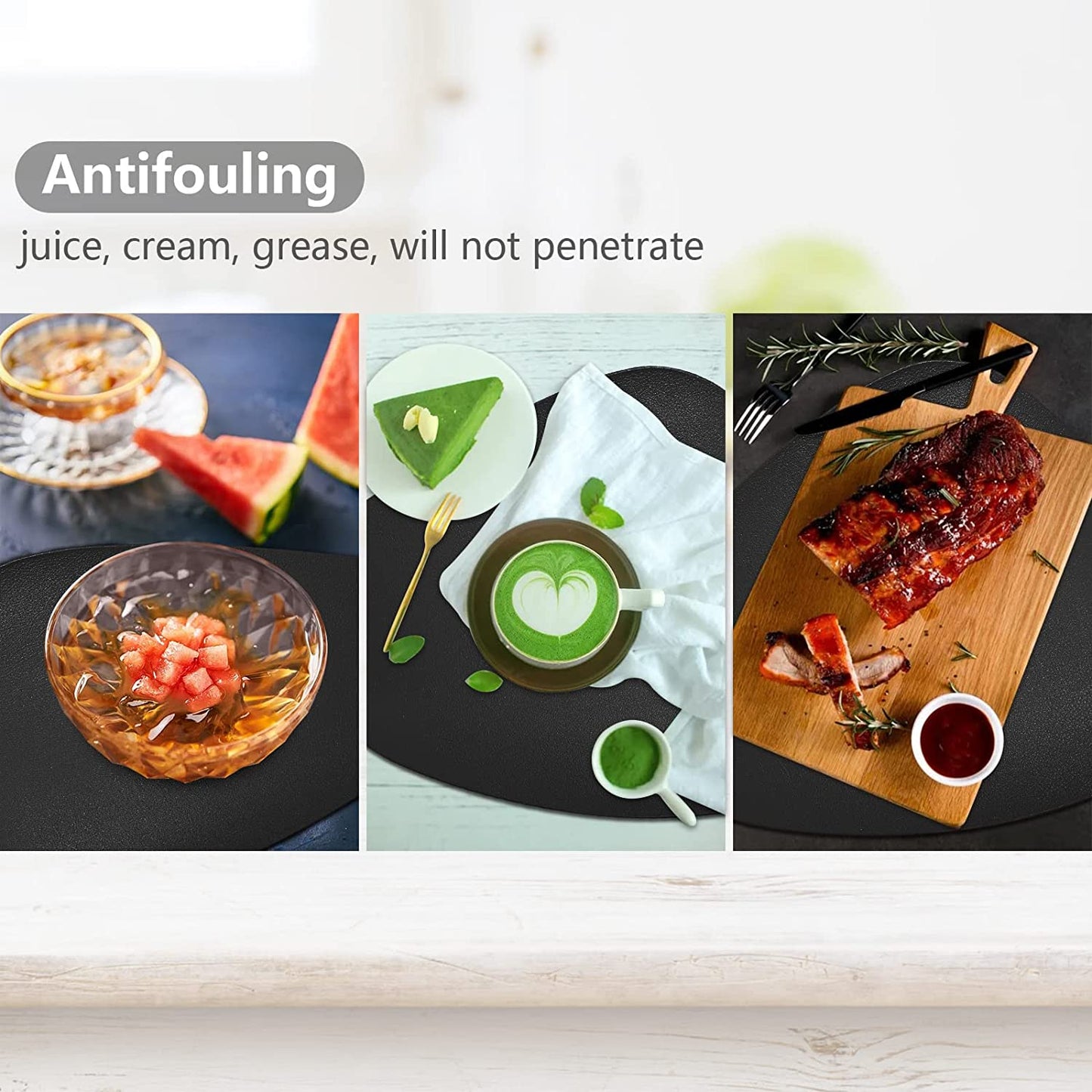 Cozy Life Modern Placemats Set of 4/6/8, Round Leather Placemats for Kitchen Dining Table, Heat Resist Easy to Clean Oval placemats(Black)