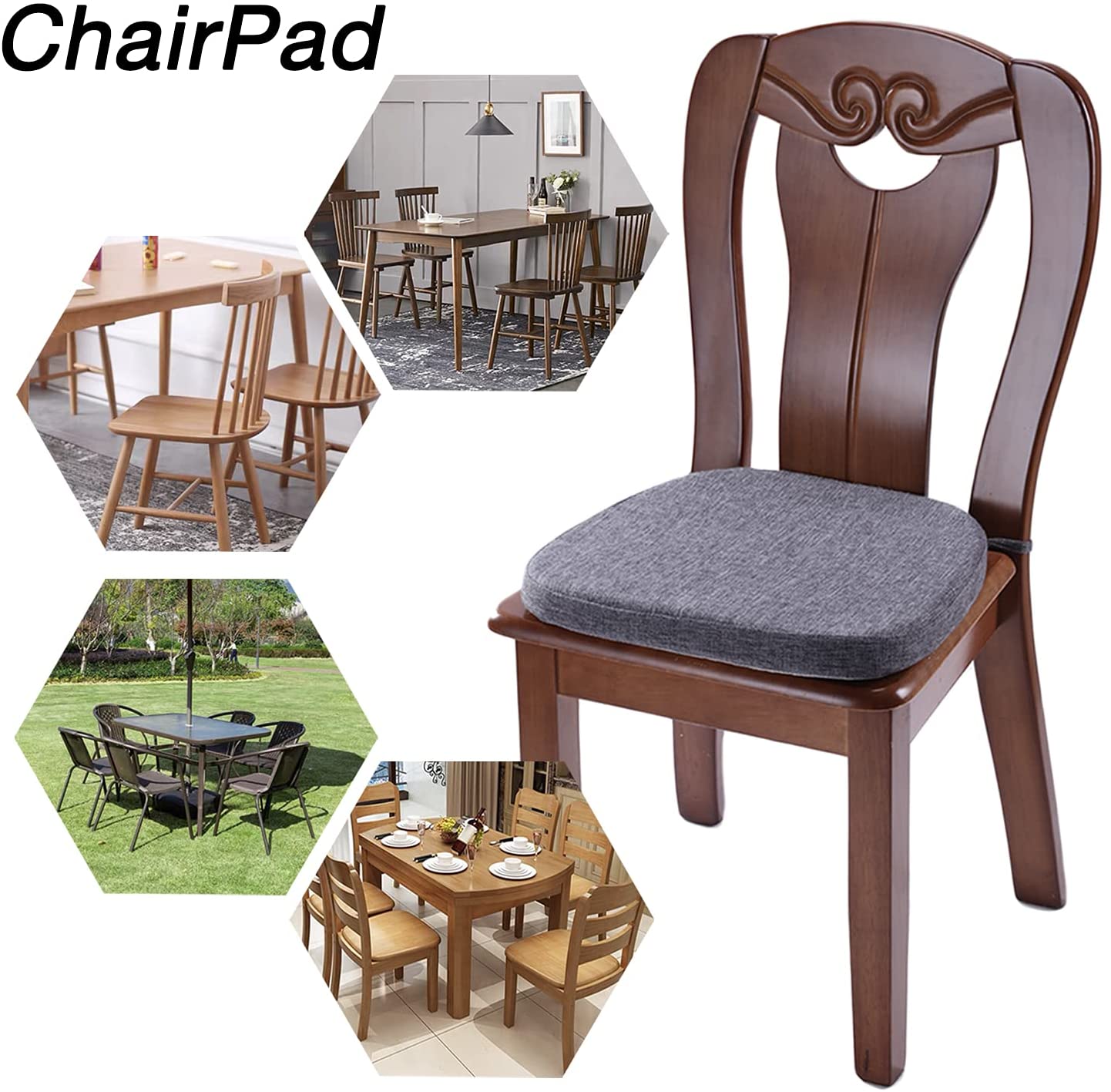 Chair Cushion with Ties for Dining Chairs (1/4/6/8 PCS, Grey)