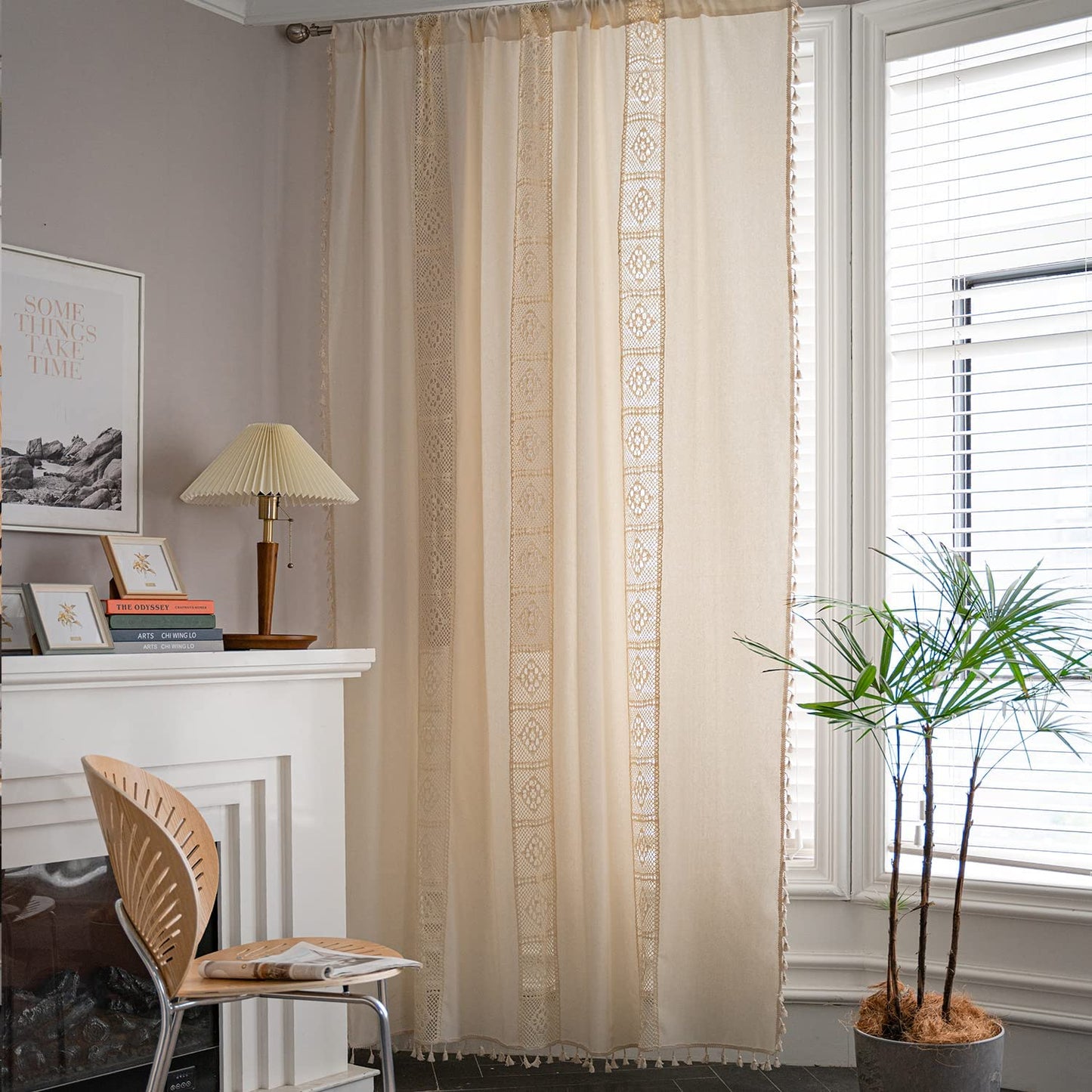 Panels Boho Windows Sheer Curtains Crochet Vintage Cotton Tassel Window Curtains Panels for Bedroom Living Room (Crochet Cotton Cream)