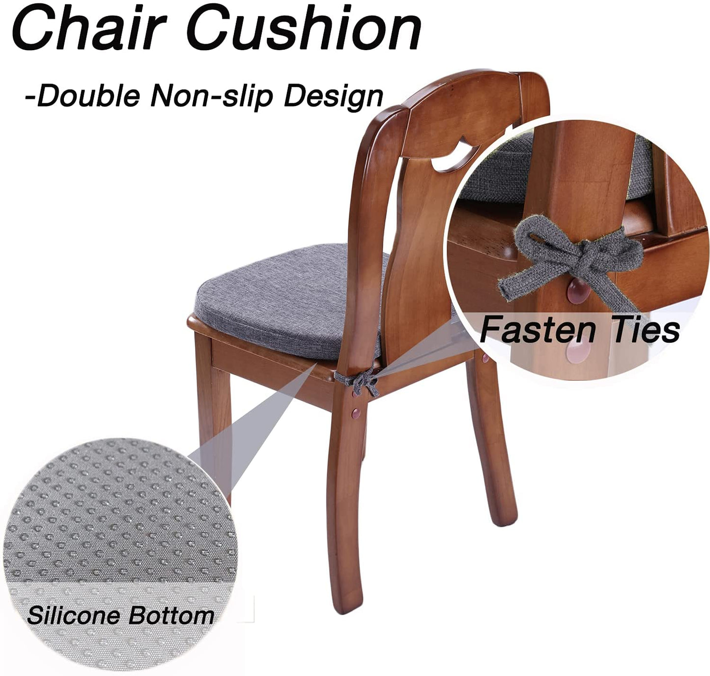 Chair Cushion with Ties for Dining Chairs (1/4/6/8 PCS, Grey)