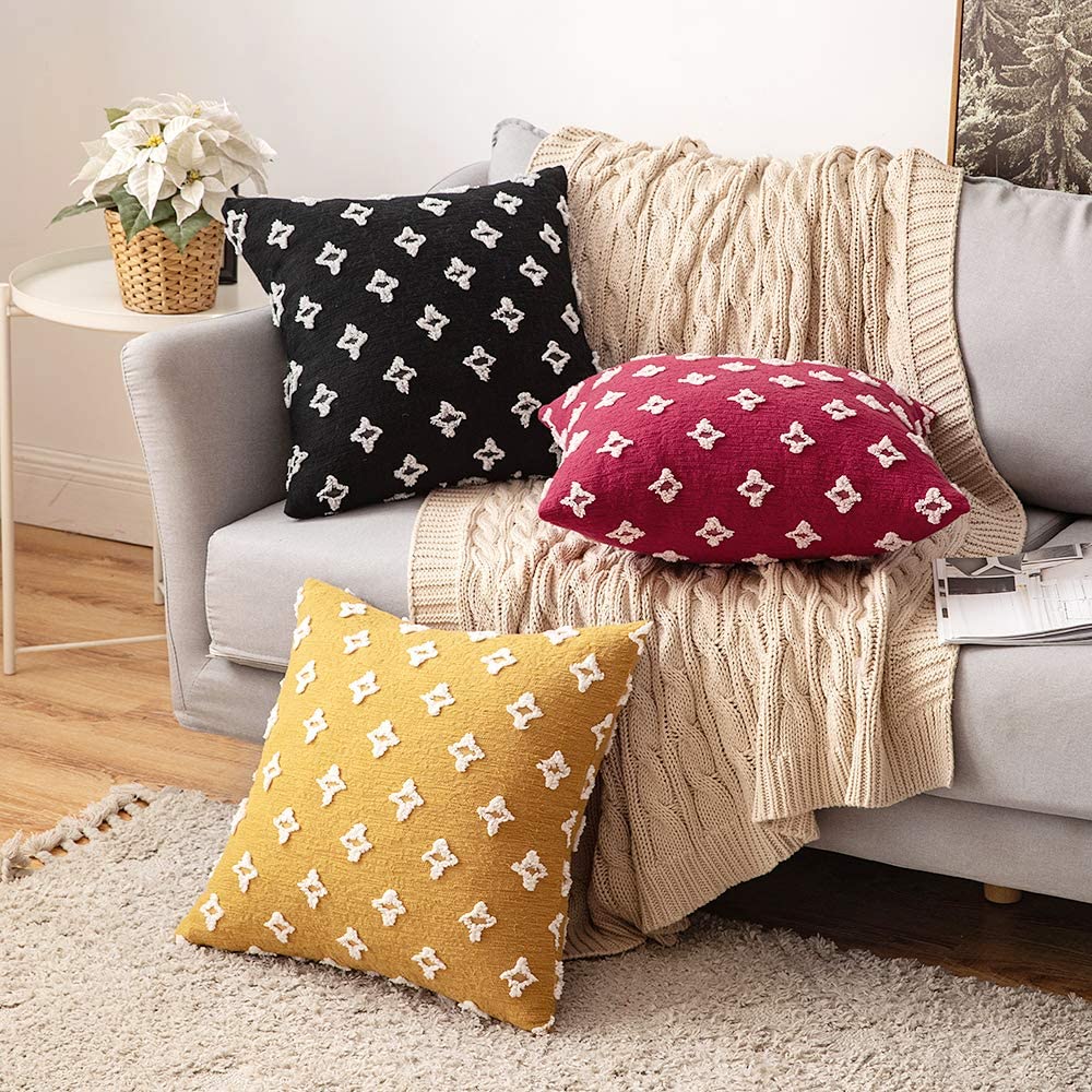 Velvet Throw Pillow Diamond Jacquard Soft Couch Pillows Set of 2 (Inserts + Pillow Covers, Black)
