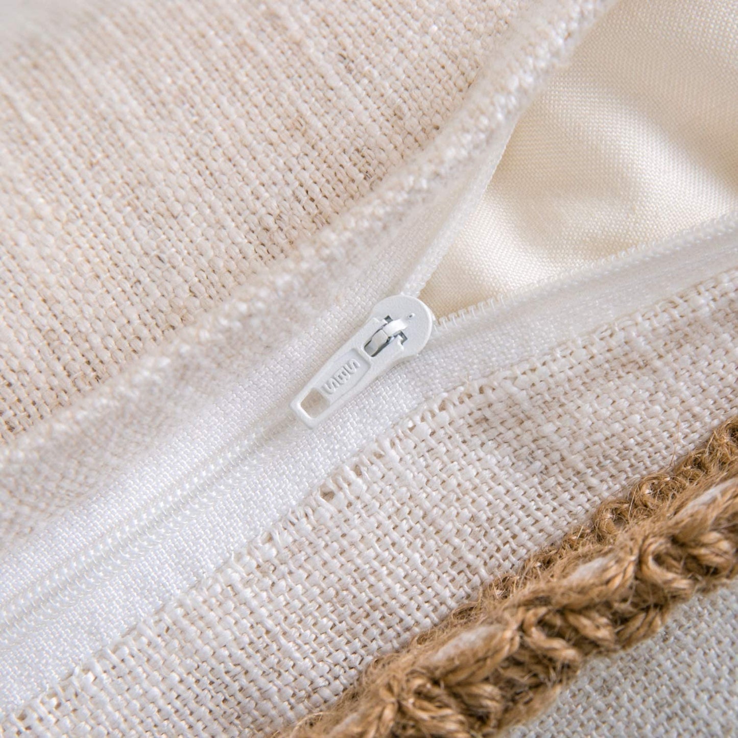 Pack of 2 Farmhouse Decorative Throw Pillow Covers Burlap Linen Trimmed Tailored Edges ,for Couch Sofa Living Room Decor - Ivory