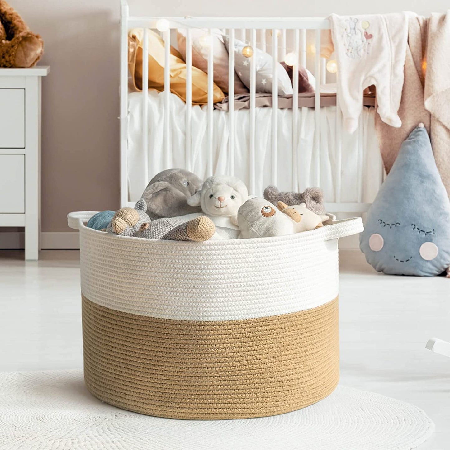 Laundry Baskets Storage Basket with Handles,Decorative Basket for Living room,Woven Storage Basket for Toys Bin-22x14in,Gradient Yellow