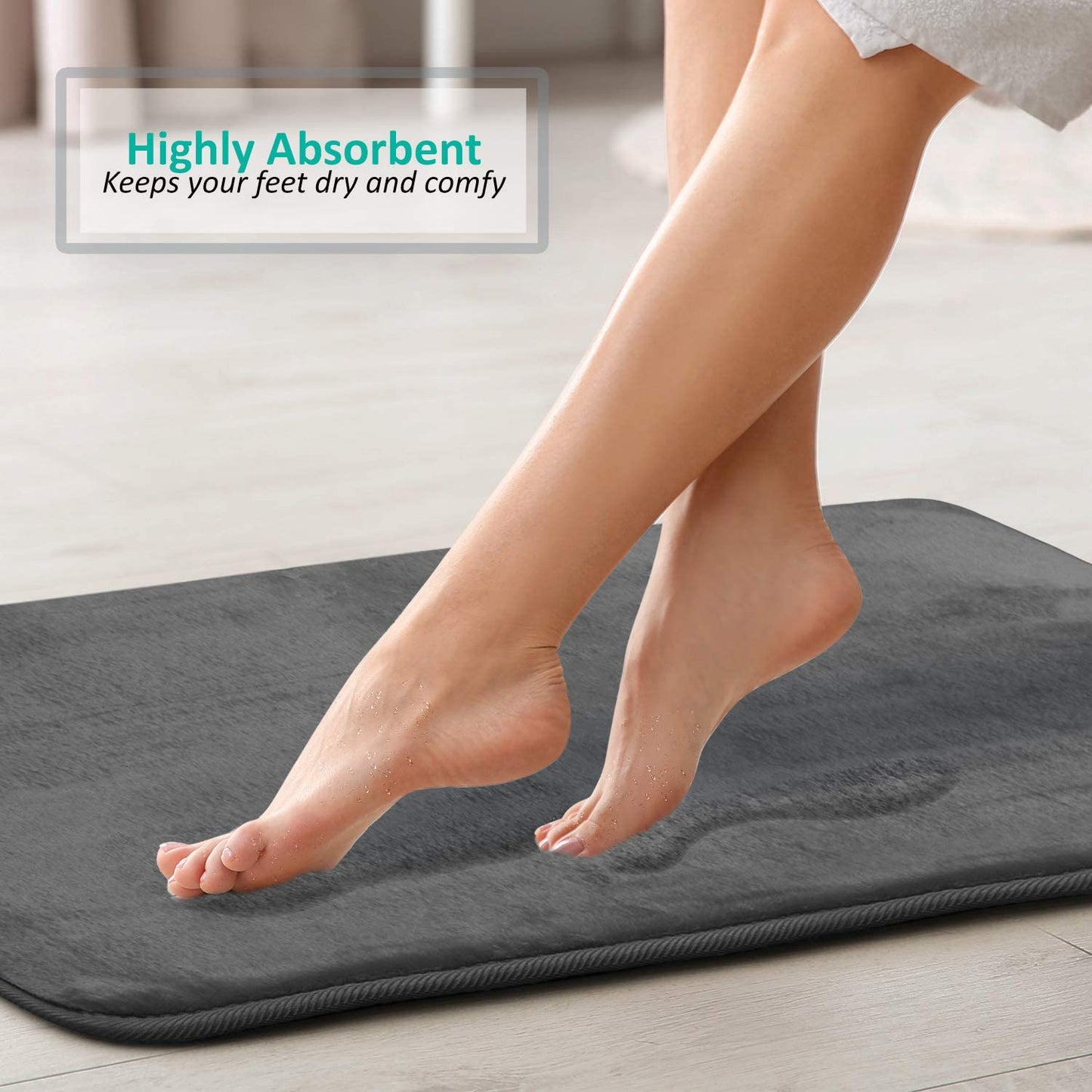 Bathroom Rugs Memory Foam Bath Mat Set for Bathroom, Non Slip Absorbent Velvet - Fast Drying –Bathroom Rug and Contour Rug Set 3 Piece -Grey