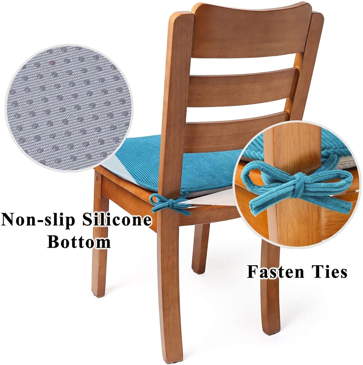 Indoor Chair Pad with Ties, Dining Chair Pads, Non Slip Seat Cushions for Kitchen Chairs (4/6/8 PCS, Blue)