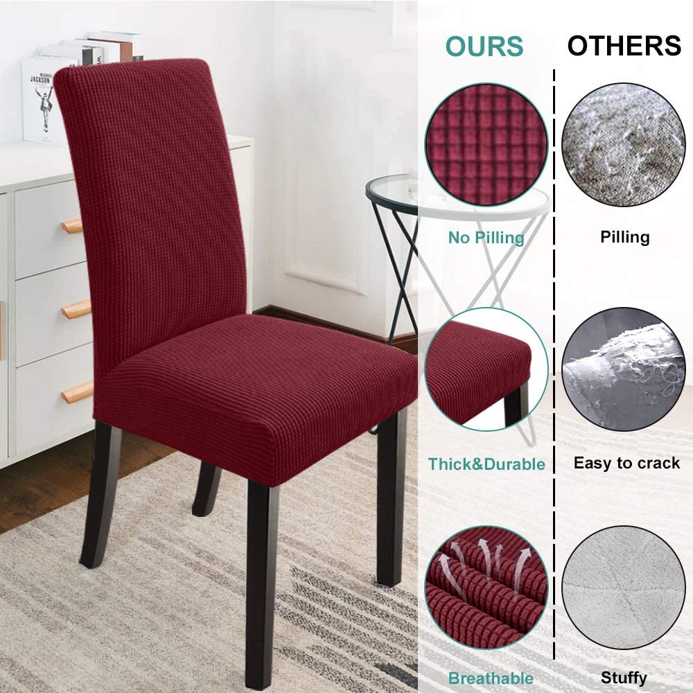 Stretch Jacquard Dining Chair Covers Set of 2/4/6/8, burgundy