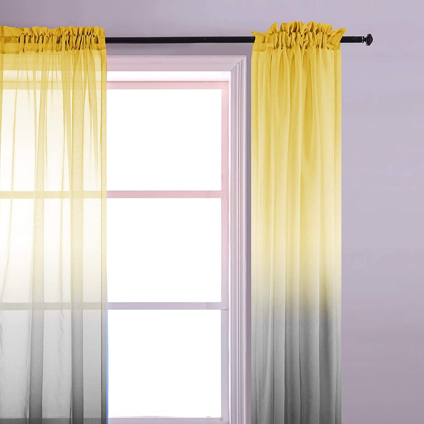 Ombre Sheer Curtains for Bedroom 2 Pieces Set Reversible Yellow and Grey