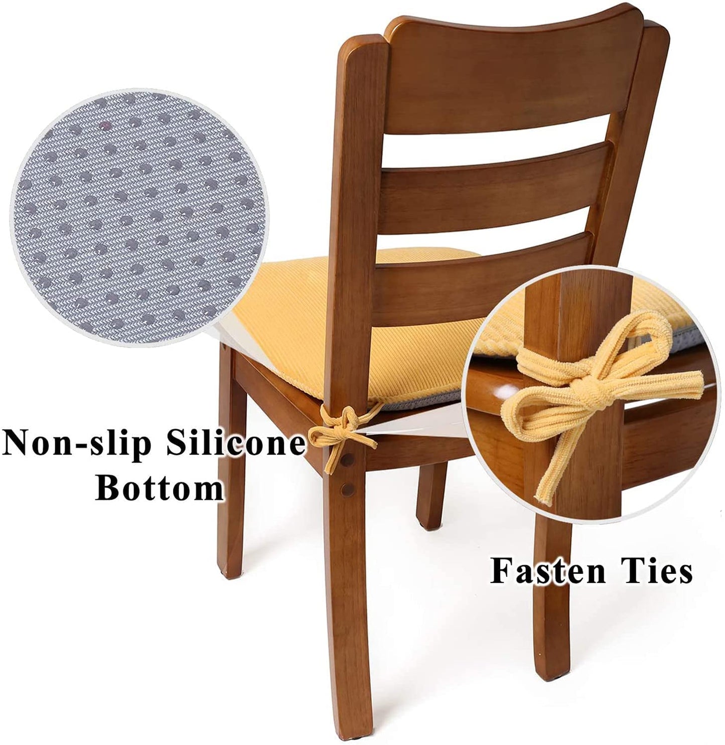 Indoor Chair Pad with Ties, Dining Chair Pads, Non Slip Seat Cushions for Kitchen Chairs (4/6/8 PCS, Yellow)