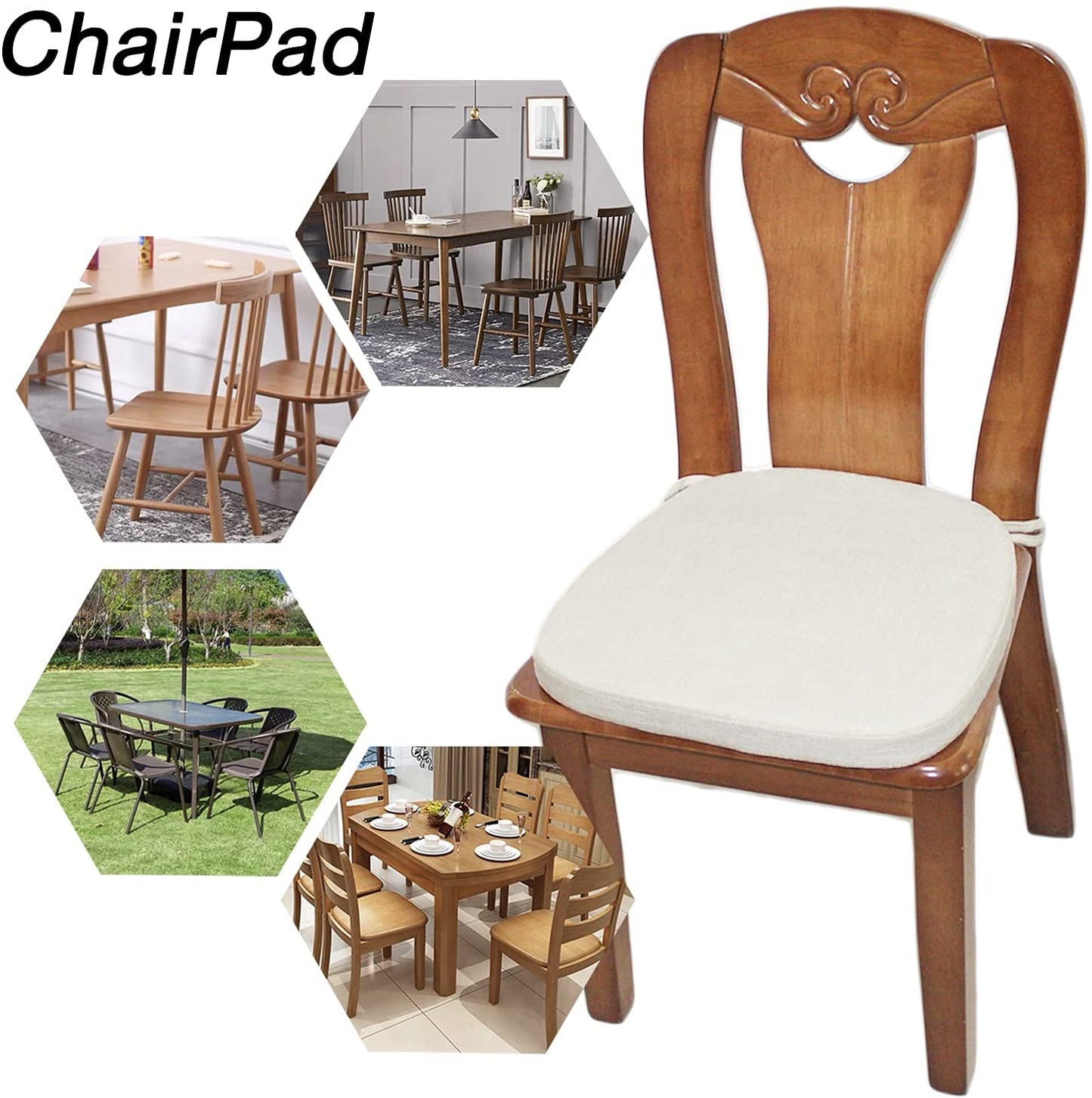 Chair Cushion with Ties for Dining Chairs(1/4/6/8, Beige)