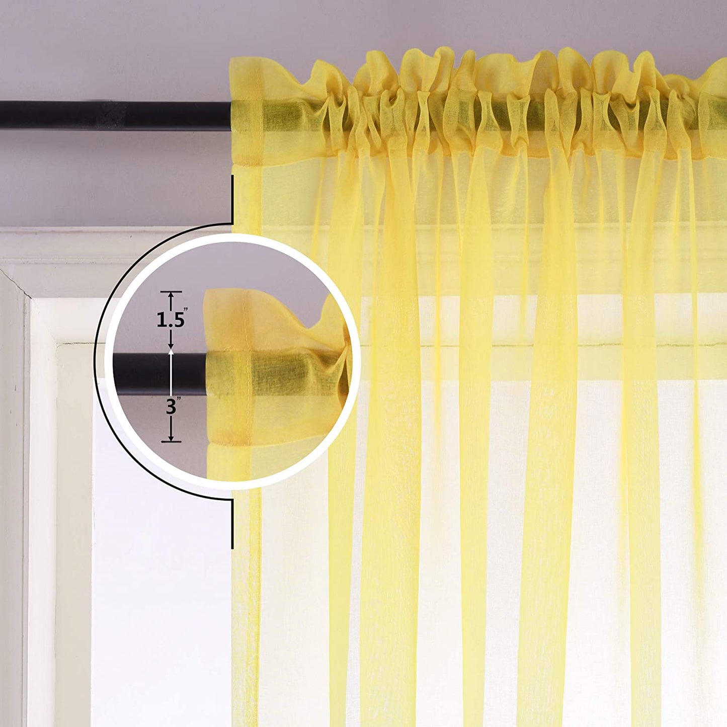 Ombre Sheer Curtains for Bedroom 2 Pieces Set Reversible Yellow and Grey
