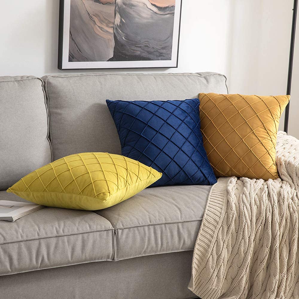 Velvet Throw Pillow Square Soft Couch Pillows Set of 2 (Inserts + Pillow Covers, Navy)
