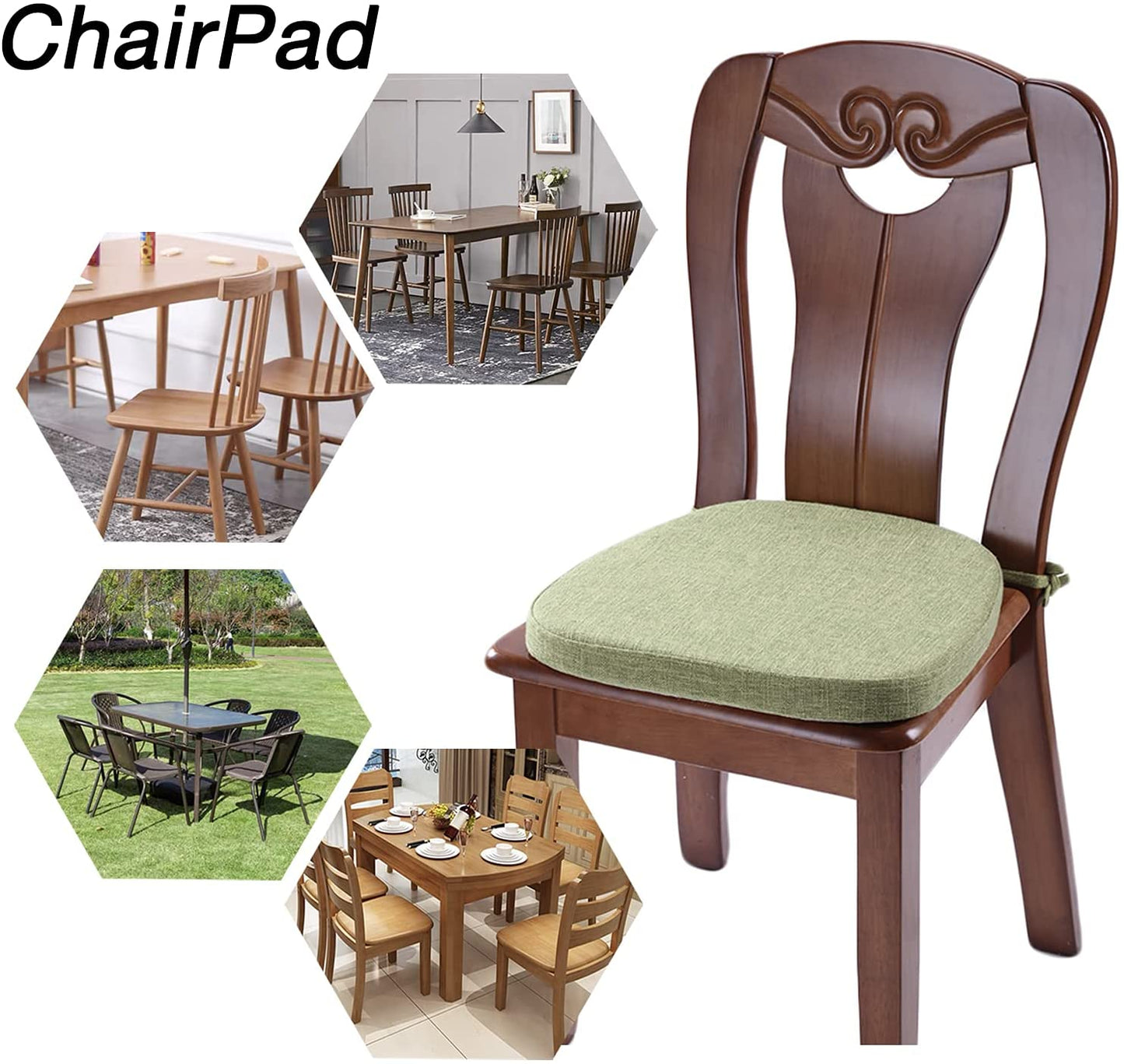 Chair Cushion with Ties for Dining Chairs (1/4/6/8 PCS, Green)