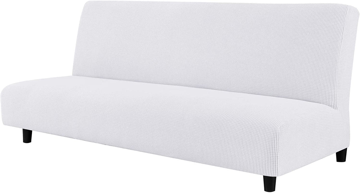 Stretch Armless Sofa Slipcover Futon Cover with Elastic Bottom, White