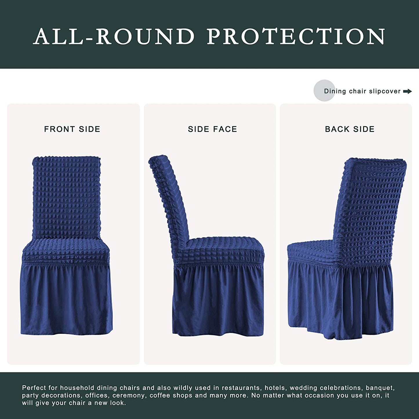 Stretchy Dining Room Chair Covers with Long Skirt, Suitable for families, parties, dirt resistant ,Set of 2/4/6/8 PCS,Navy