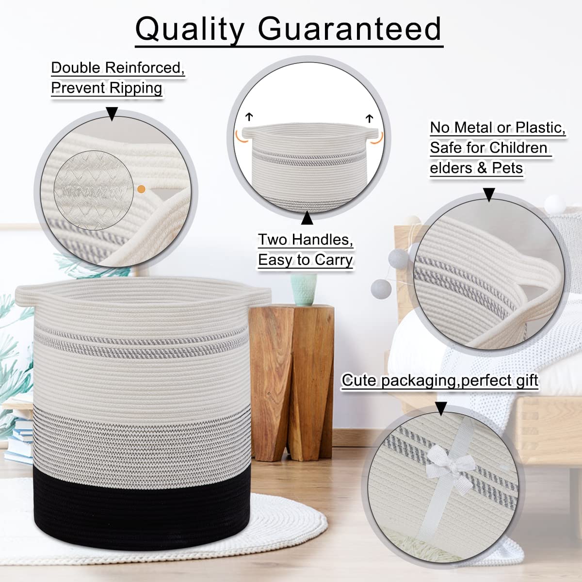 Laundry Baskets Storage Basket with Handles,Decorative Basket for Living room,Woven Storage Basket for Toys Bin-18x16in,Gradient Dark