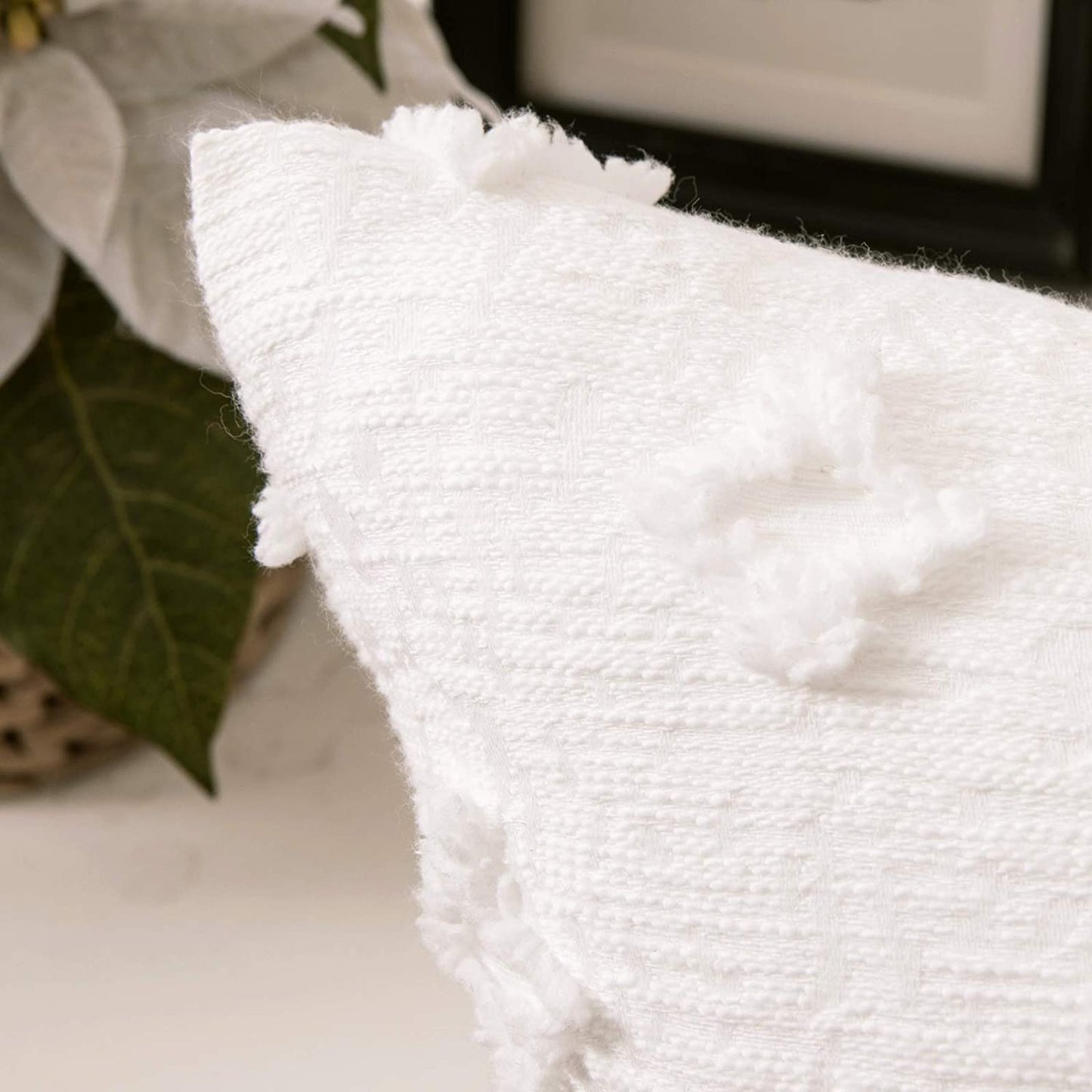 Velvet Throw Pillow Diamond Jacquard Soft Couch Pillows Set of 2 (Inserts + Pillow Covers, White)
