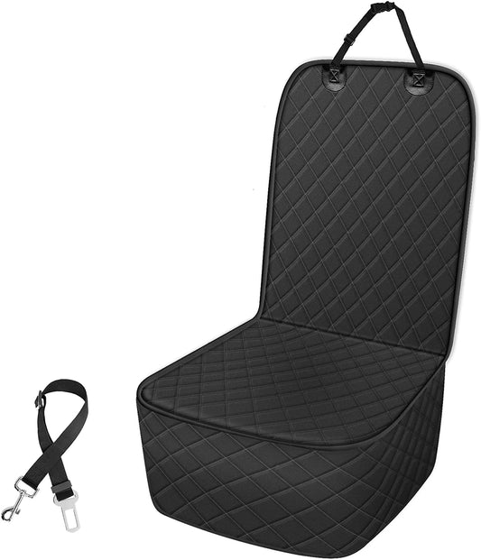 Pet Front Seat Cover, Waterproof Heavy Duty Front Dog Seat Cover with Anchors, Nonslip Net Backing & Scratchproof Dog Car Seat Cover, Black