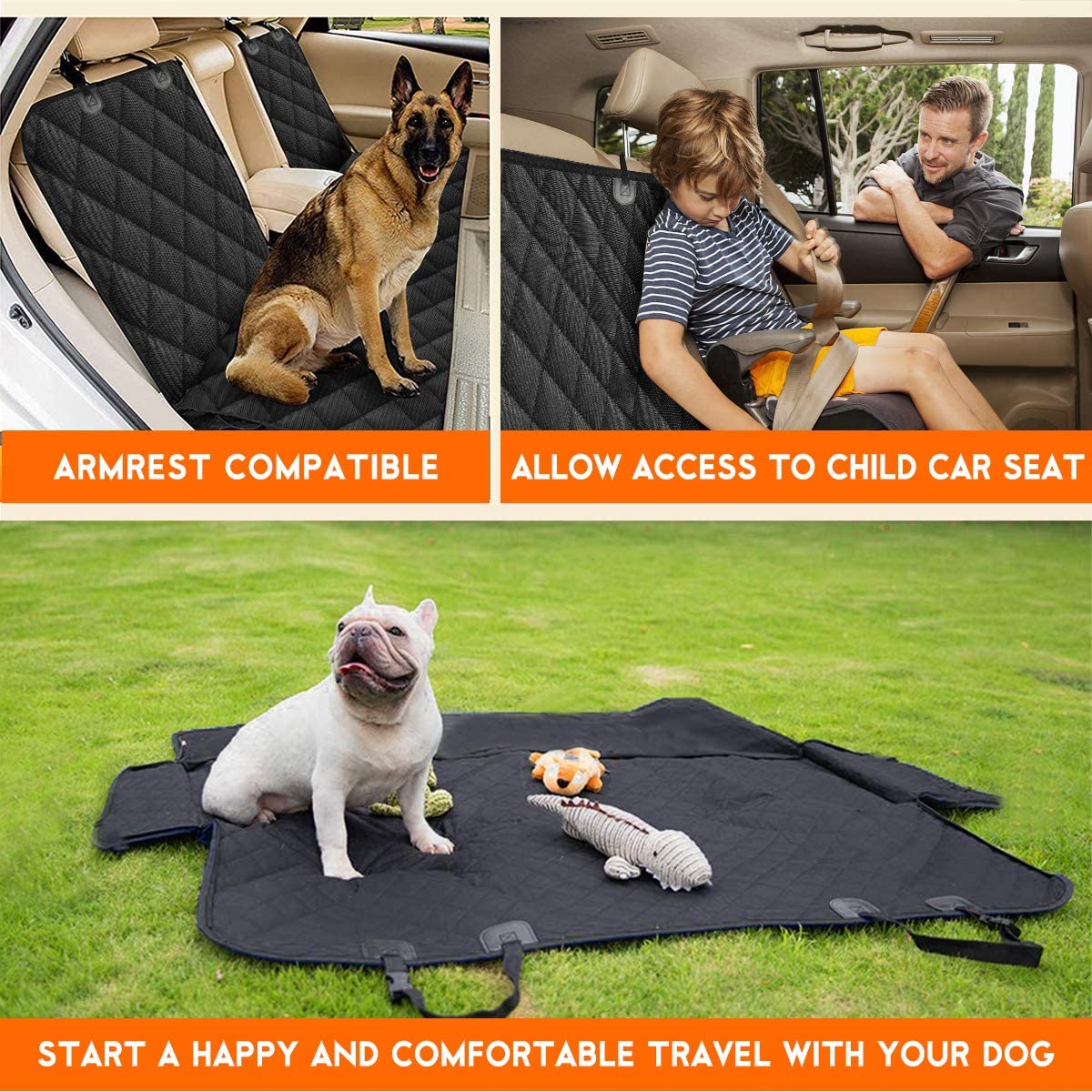 Dog Car Seat Cover, Back Seat Cover for Dogs Pet Car Seat Protector Waterproof Bench Car Seat Cover - Black