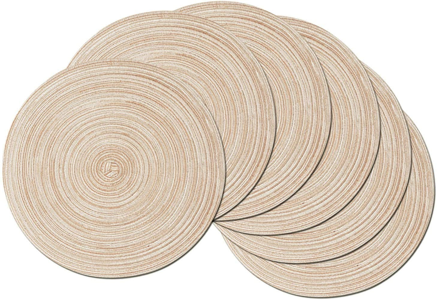 Round Placemats Set of 4/6/8 for Dining Tables 14 inch Cotton Braided Placemats Washable Reversible for Kitchen Holiday Party(Beige）