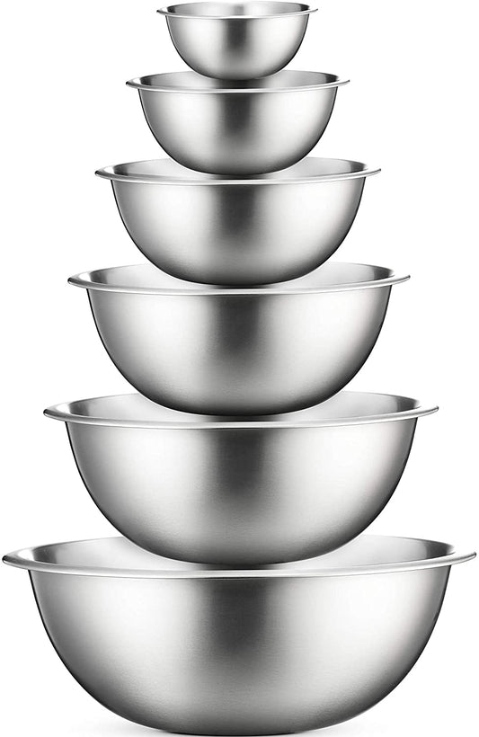 Stainless Steel Mixing Bowls (Set of 6) - Easy To Clean, Nesting Bowls for Space Saving Storage, Great for Cooking, Baking, Prepping