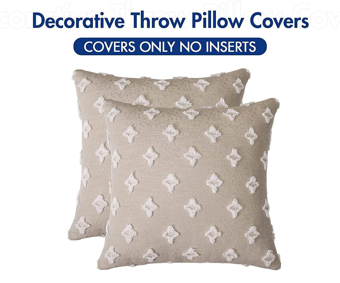 Velvet Throw Pillow Diamond Jacquard Soft Couch Pillows Set of 2 (Inserts + Pillow Covers, Beige)
