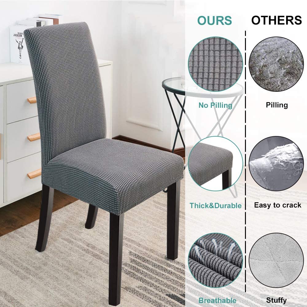 Stretch Jacquard Dining Chair Covers Set of 2/4/6/8, light grey