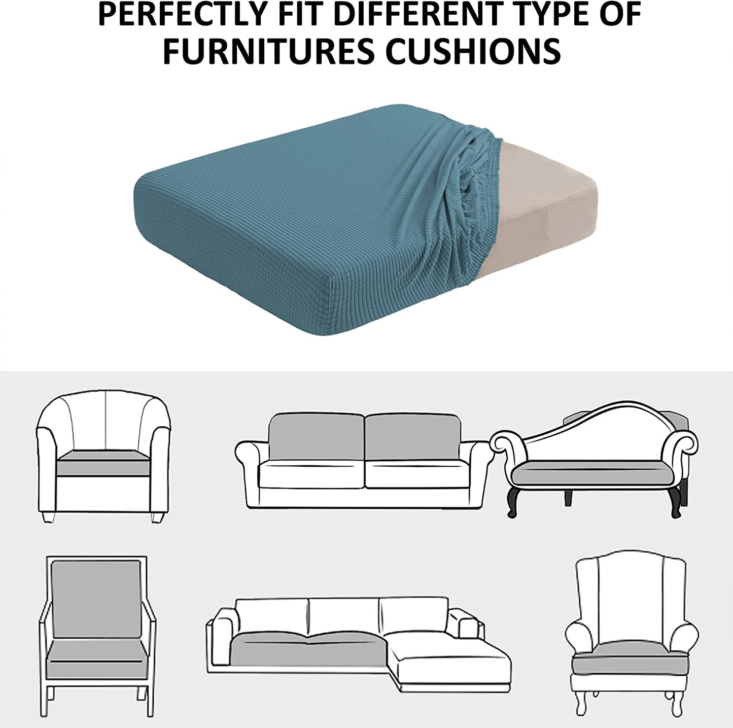 Water Repellent Sofa Couch Cushion Covers Sofa Seat Slipcover Suitable for 1/2/3 Setaer Furniture Protector, Non Slip Small Checks, Dusty Blue